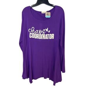 Upcycled Hand Printed Womens 3X Chaos Coordinator Long Sleeve Flowy Tee Shirt